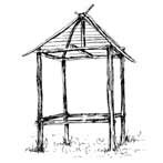 Huisje of spieker, om graan en dergelijke, ver weg van de grond in op te slaan.