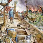 J.H. Isings, schoolplaat met de Vikingen voor Dorestad uit 1927.